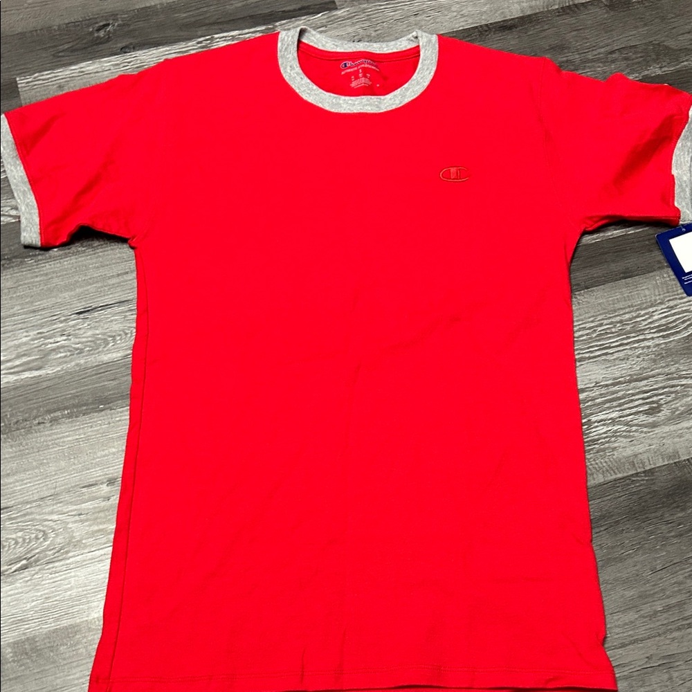 Champion Men's T-Shirt in Red with Gray Trim